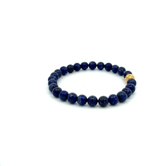 18K Gold Money Ball Lucky Charm Beads Bracelet Gemstones Lapis Lazuli 6mm - Picture 4 of 5